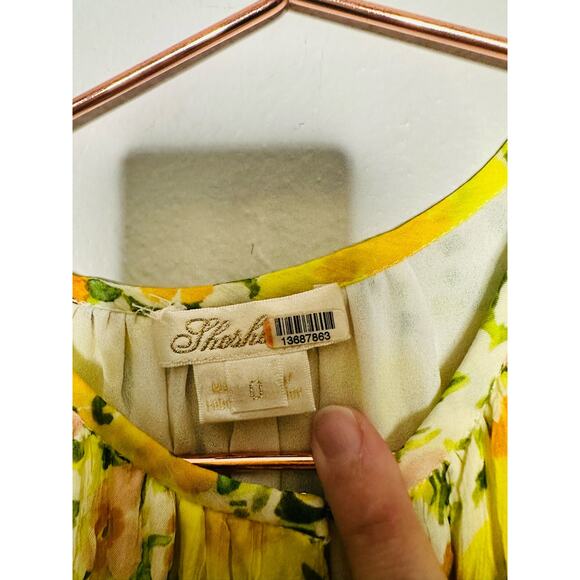 SHOSHANNA Yellow Floral Chiffon Short Flutter Sleeve Ruffle Hemline Dress size 0 - Picture 8 of 13